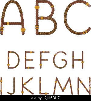 Schrift, Alphabet, Buchstaben von Dreadlocks von A bis N. isolierte Vektorobjekte auf weißem Hintergrund. Stock Vektor