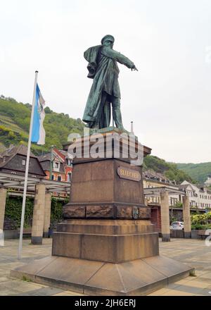 Statue des preußischen Feldmarschalls Gebhard Leberecht von Bluecher, Held der Napoleonischen Kriege im 19.. Jahrhundert, Kaub, Rheinland, Deutschland Stockfoto