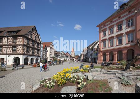 Rathausplatz, Rathausplatz mit Rathaus in Gengenbach, Ortenau, Südschwarzwald, Schwarzwald, Baden-Württemberg, Deutschland Stockfoto