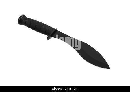 Ein großes Machete-Messer mit einer schwarzen gebogenen Klinge. Moderne kantige Waffen. Isolieren auf weißem Hintergrund. Stockfoto