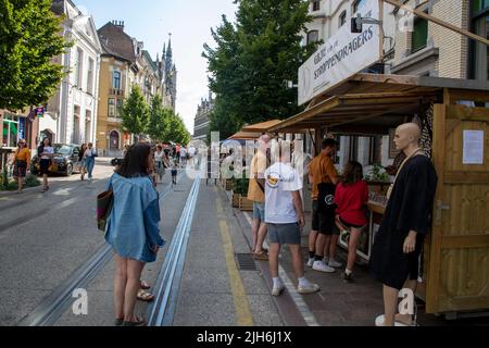 Gent, Belgien. 15.. Juli 2022. Die Abbildung zeigt die offizielle Eröffnung der Ausgabe 179. des Stadtfestes „Gentse Feesten“ in Gent, Freitag, 15. Juli 2022. Die diesjährige Ausgabe findet vom 15. Bis 24. Juli statt. BELGA FOTO NICOLAS MAETERLINCK Kredit: Belga Nachrichtenagentur/Alamy Live News Stockfoto