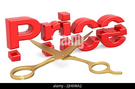 Schere Schnitt rot Preiswort, 3D Rendering Stockfoto