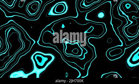 3D Rendern. Abstrakter lebhafter blauer flüssiger Hintergrund. Abstrakte flüssige Formen. Moderne Textur mit Neonfarben. Abstraktes Linienmuster. Magischer Hintergrund mit farbigen Linien. Verschütteter Lack. Stockfoto