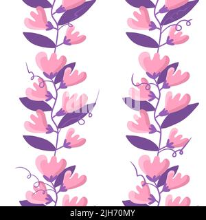 Florale nahtlose Cartoon-Blumenmuster zum Einwickeln von Papier und Stoffen und Accessoires und Kleidung drucken und Kinder. Hochwertige Illustration Stockfoto
