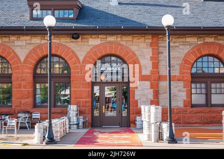 Wyoming, JUL 3 2022 - Sonnenansicht des Cheyenne Depot Museums Stockfoto