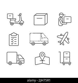 Pack von linearen Icons für die Lieferung von Waren Stock Vektor