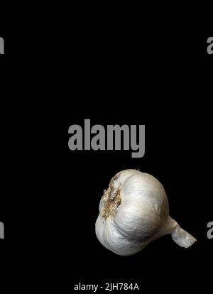 Bild von weißem Knoblauch auf schwarzem Hintergrund Stockfoto