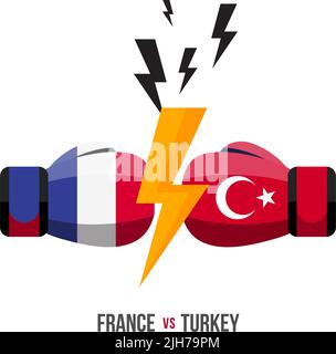 Frankreich vs. Türkei. Konzept von Sportmatch, Handelskrieg, Kampf oder Krieg an der Grenze zwischen frankreich und der türkei. Vektorgrafik. Stock Vektor