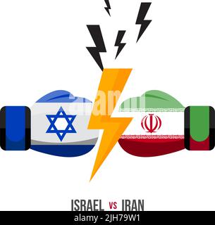 Israel gegen Iran. Konzept von Sportmatch, Handelskrieg, Kampf oder Krieg an der Grenze zwischen israel und iran. Vektorgrafik. Stock Vektor