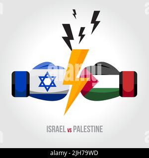 Israel gegen Palästina. Konzept von Sportmatch, Handelskrieg, Kampf oder Krieg an der Grenze zwischen israel und palästina. Vektorgrafik. Stock Vektor