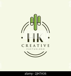 HK Anfangsbuchstabe grüner Kaktus-Logo Schablonenvektor Stock Vektor