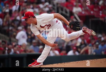 St. Louis, Usa. 16.. Juli 2022. Der Pitcher der St. Louis Cardinals Andre Pallante liefert am Freitag, den 15. Juli 2022, einen Pitch zu den Cincinnati Reds im Busch Stadium in St. Louis. Foto von Bill Greenblatt/UPI Credit: UPI/Alamy Live News Stockfoto