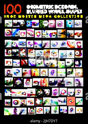 Riesige Monster Mega-Kollektion mit 100 abstrakten Hintergründen – Unschärfe-Wellen-Designs, geometrische Formen und Farb- und Lichtkompositionen Stock Vektor