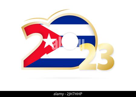 Jahr 2023 mit Kuba Flaggenmuster. Vektorgrafik. Stock Vektor