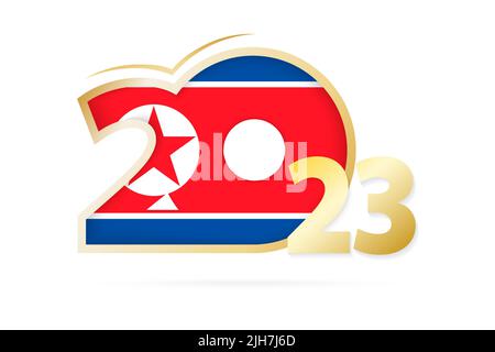 Jahr 2023 mit Nordkorea Flaggenmuster. Vektorgrafik. Stock Vektor