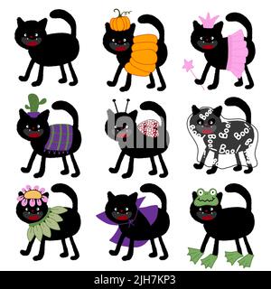 Niedliche Cartoon schwarze Halloween Katze für Aufkleber und Kinder und Accessoires und Stoffe und festliche und Notizbücher und Kindergarten. Hochwertige Illustrationen Stockfoto