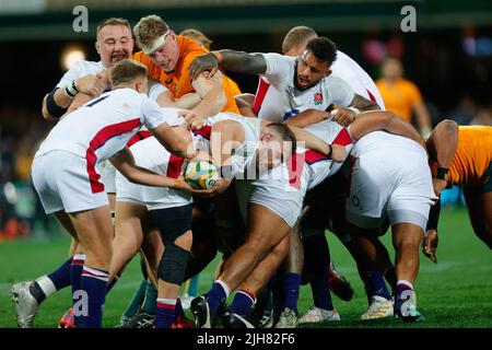 Sydney, Australien. 16.. Juli 2022. England greift am 16. Juli 2022 während des eToro England Series-Spiels zwischen Australien und England auf dem Sydney Cricket Ground, Sydney, Australien, an. Foto von Peter Dovgan. Nur zur redaktionellen Verwendung, Lizenz für kommerzielle Nutzung erforderlich. Keine Verwendung bei Wetten, Spielen oder Veröffentlichungen einzelner Clubs/Vereine/Spieler. Kredit: UK Sports Pics Ltd/Alamy Live Nachrichten Stockfoto