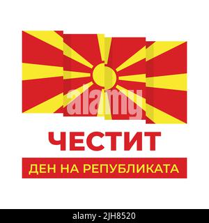 North Macedonia Republic Day Typografie-Poster in Mazedonisch. Nationalfeiertag am 2. August. Vektor-Vorlage für Banner, Flyer, Aufkleber, Postkarte, etc. Stock Vektor