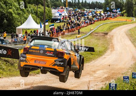 24 LINNAMAE Georg (est), MORGAN James (gbr), ALM Motorsport, Volkswagen Polo GTI, Aktion während der Rallye Estland 2022, 7. Lauf der WRC World Rally Car Championship 2022, vom 14. Bis 17. Juli 2022 in Tartu, Estland - Foto Nikos Katikis / DPPI Stockfoto