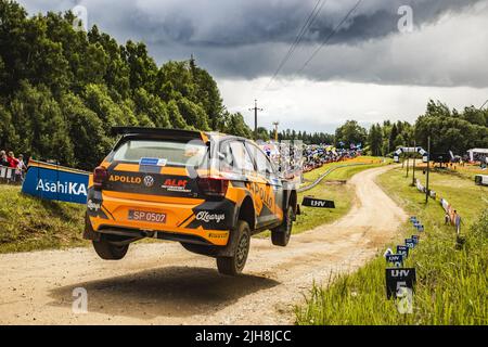 24 LINNAMAE Georg (est), MORGAN James (gbr), ALM Motorsport, Volkswagen Polo GTI, Aktion während der Rallye Estland 2022, 7. Lauf der WRC World Rally Car Championship 2022, vom 14. Bis 17. Juli 2022 in Tartu, Estland - Foto: Nikos Katikis/DPPI/LiveMedia Stockfoto