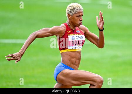 EUGENE, USA - 16. JULI: Yulimar Rojas aus Venezuela tritt während der Leichtathletik-Weltmeisterschaften am 16. Juli 2022 in Eugene, USA, beim Dreisprung der Frauen an (Foto: Andy Astfalck/BSR Agency) Stockfoto