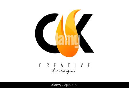 Vektor-Illustration von abstrakten Buchstaben CK c k mit Feuer Flammen und orange owoosh Design. Letters Logo mit kreativem Schnitt und Form. Stock Vektor