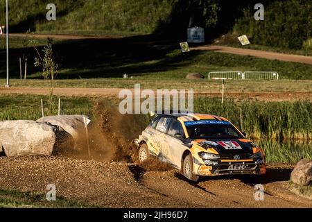 24 LINNAMAE Georg (est), MORGAN James (gbr), ALM Motorsport, Volkswagen Polo GTI, Aktion während der Rallye Estland 2022, 7. Lauf der WRC World Rally Car Championship 2022, vom 14. Bis 17. Juli 2022 in Tartu, Estland - Foto Nikos Katikis / DPPI Stockfoto
