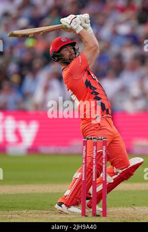 Steven Croft von Lancashire Lightning im Endspiel von Vitality Blast T20 im Edgbaston Stadium in Birmingham. Bilddatum: Samstag, 16. Juli 2022. Stockfoto