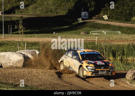 24 LINNAMAE Georg (est), MORGAN James (gbr), ALM Motorsport, Volkswagen Polo GTI, Aktion während der Rallye Estland 2022, 7. Lauf der WRC World Rally Car Championship 2022, vom 14. Bis 17. Juli 2022 in Tartu, Estland - Foto: Nikos Katikis/DPPI/LiveMedia Stockfoto
