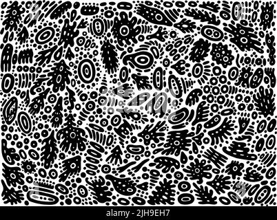 Florales Tribal-Ornament mit Mustern und Blättern. Zendoodle schwarz und weiß fantastische Malvorlagen für Erwachsene. Abstraktes, aufwändiges Muster. Psychedelisch Stock Vektor