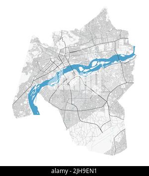 Bamako Vektorkarte. Detaillierte Karte des Verwaltungsgebiets der Stadt Bamako. Stadtbild-Panorama. Lizenzfreie Vektorgrafik. Straßenkarte mit Autobahnen, Rive Stock Vektor