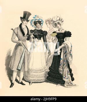 Oberklasse-Kleid, Deutschland, 1820-1825, Illustration, die Geschichte des Kostüms, Braun & Schneider, München, Deutschland, 1861-1880 Stockfoto