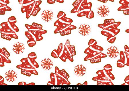 Weihnachten nahtlose Muster mit kawaii, Texturen für Weihnachten Lebkuchen Weihnachtsbäume, mit Vereisung für Textil, Scrapbook, Geschenkpapier, neu yea Stock Vektor