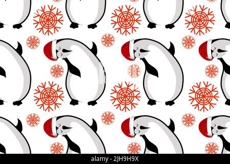 Weihnachten nahtlose Muster mit kawaii niedlichen Pinguin, Cartoon-Figur trägt einen Hut und Schal, Texturen für Textilien, Scrapbook, Geschenkpapier, neu Stock Vektor