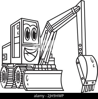 Bagger mit Gesicht Fahrzeug Coloring Page für Kinder Stock Vektor