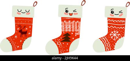 Niedlich kawaii Zeichen. Weihnachten Socke für Geschenke. Stock Vektor