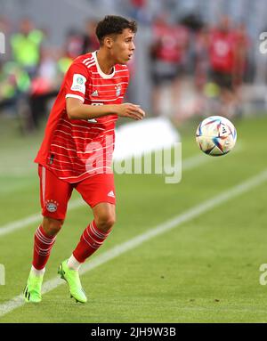 firo : Fußball: Fußball: 07/16/2022 1. Bundesliga, Saison 2022/2023 Mannschaftsvorstellung FC Bayern München David Jonathans, FC Bayern München, Bayern, München, FCB, U19, Einzelaktion, Stockfoto