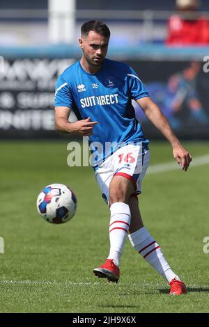 Reghan Tumilty von Hartlepool United während des Vorsaison-Freundschaftsspiel zwischen Hartlepool United und Lincoln City im Victoria Park, Hartlepool am Samstag, 16.. Juli 2022. (Kredit: Mark Fletcher | MI News) Kredit: MI Nachrichten & Sport /Alamy Live News Stockfoto