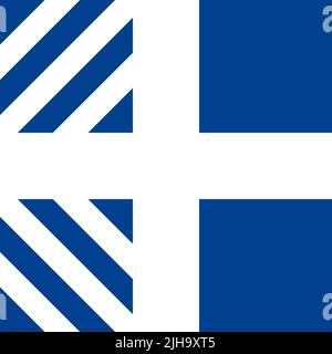 Draufsicht der Flagge Naval Rang der Minister Defense Griechenland. Griechisches Reise- und Patriot-Konzept. Kein Fahnenmast. Ebenenlayout, Design. Hintergrund markieren Stockfoto