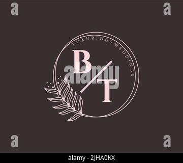 BT Initials Letter Hochzeitsmonogramm Logos Vorlage, handgezeichnete moderne minimalistische und florale Vorlagen für Einladungskarten, Save the Date, elegant Stock Vektor