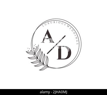 AD Initials Letter Hochzeit Monogramm Logos Vorlage, handgezeichnete moderne minimalistische und florale Vorlagen für Einladungskarten, Save the Date, elegant Stock Vektor