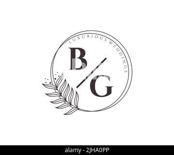 BG Initialen Brief Hochzeit Monogramm Logos Vorlage, handgezeichnete moderne minimalistische und florale Vorlagen für Einladungskarten, Save the Date, elegant Stock Vektor