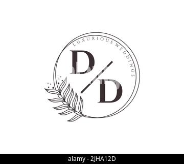 DD Initials Letter Hochzeit Monogramm Logos Vorlage, handgezeichnete moderne minimalistische und florale Vorlagen für Einladungskarten, Save the Date, elegant Stock Vektor