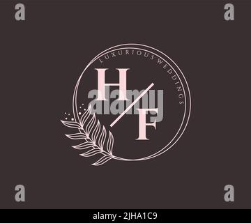 HF Initialen Brief Hochzeit Monogramm Logos Vorlage, handgezeichnete moderne minimalistische und florale Vorlagen für Einladungskarten, Save the Date, elegant Stock Vektor