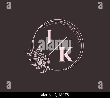 JK Initialen Brief Hochzeit Monogramm Logos Vorlage, handgezeichnete moderne minimalistische und florale Vorlagen für Einladungskarten, Save the Date, elegant Stock Vektor