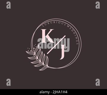 KJ Initialen Brief Hochzeit Monogramm Logos Vorlage, handgezeichnete moderne minimalistische und florale Vorlagen für Einladungskarten, Save the Date, elegant Stock Vektor