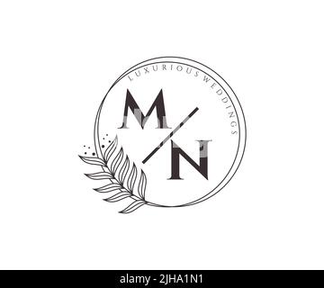 MN Initialen Brief Hochzeit Monogramm Logos Vorlage, handgezeichnete moderne minimalistische und florale Vorlagen für Einladungskarten, Save the Date, elegant Stock Vektor
