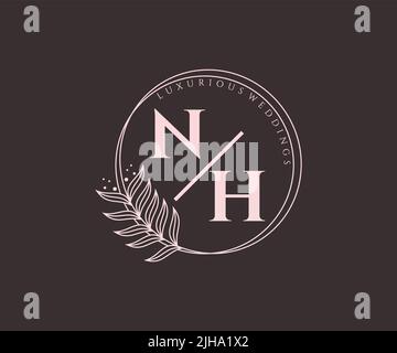 NHnitials Brief Hochzeit Monogramm Logos Vorlage, handgezeichnete moderne minimalistische und florale Vorlagen für Einladungskarten, Save the Date, elegant Stock Vektor