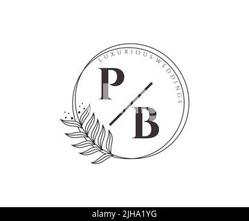PB Initials Letter Hochzeitsmonogramm Logos Vorlage, handgezeichnete moderne minimalistische und florale Vorlagen für Einladungskarten, Save the Date, elegant Stock Vektor