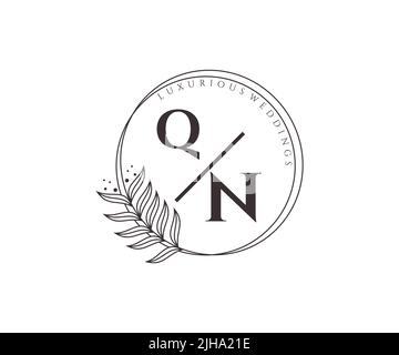 QN Initialen Brief Hochzeit Monogramm Logos Vorlage, handgezeichnete moderne minimalistische und florale Vorlagen für Einladungskarten, Save the Date, elegant Stock Vektor